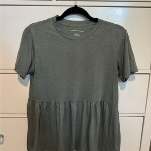 American Eagle Outfitters Women's Olive Peplum Tee
